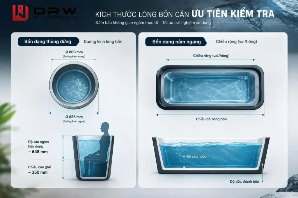 CẨM NANG CHỌN KÍCH THƯỚC BỒN TẮM LẠNH PHÙ HỢP TỪ DRW